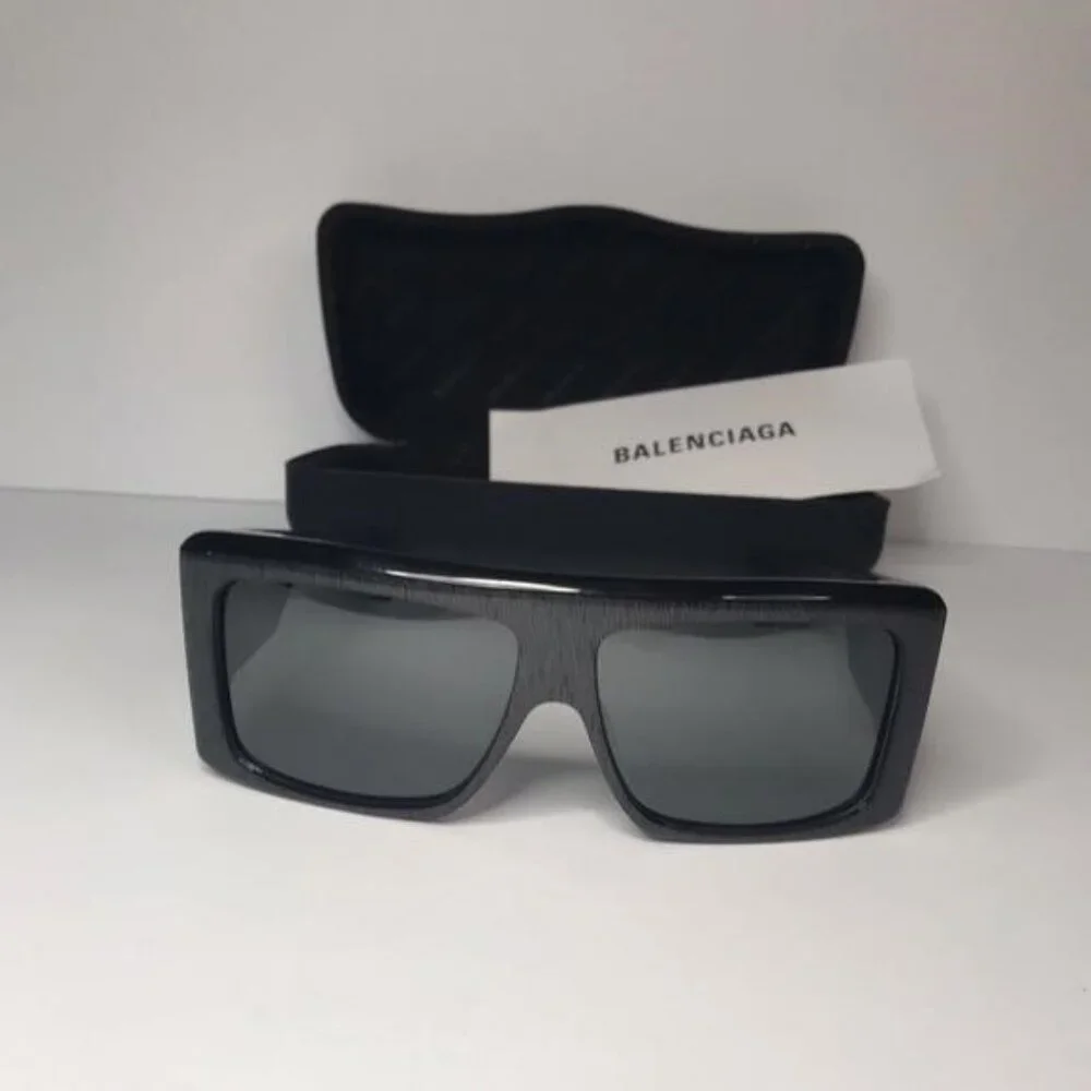 Original Balenciaga Black BB0002S Shield Sunglasses